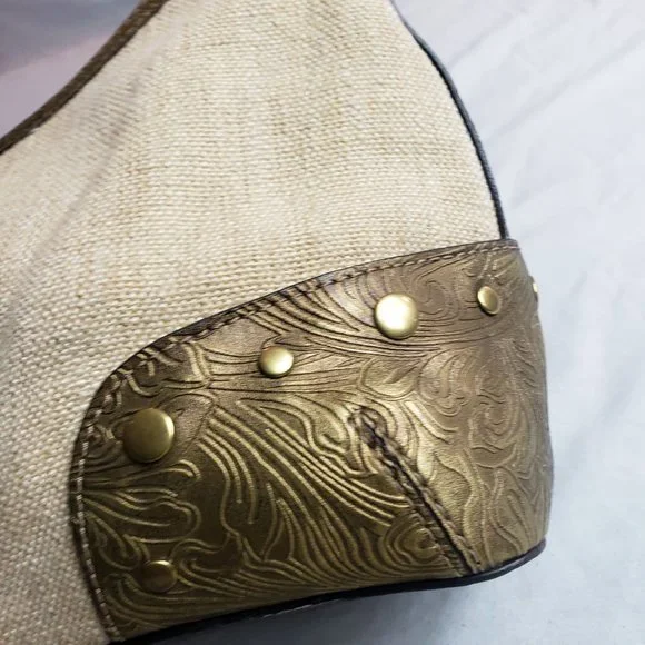 Relic Women's Cream Leather Studded Lined Canvas Purse Shoulder Bag - Picture 3 of 12